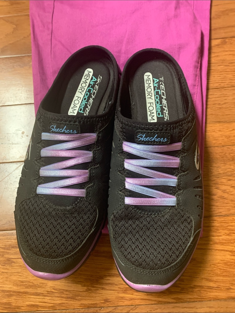 Skechers Black Athletic Slip-On Sneakers with Purple Ombre Laces - Picture 4 of 4